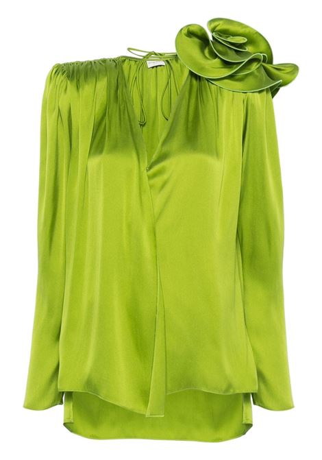 Lime green floral-appliqué silk blouse Magda butrym - women MAGDA BUTRYM | Blouses | 189924GRN